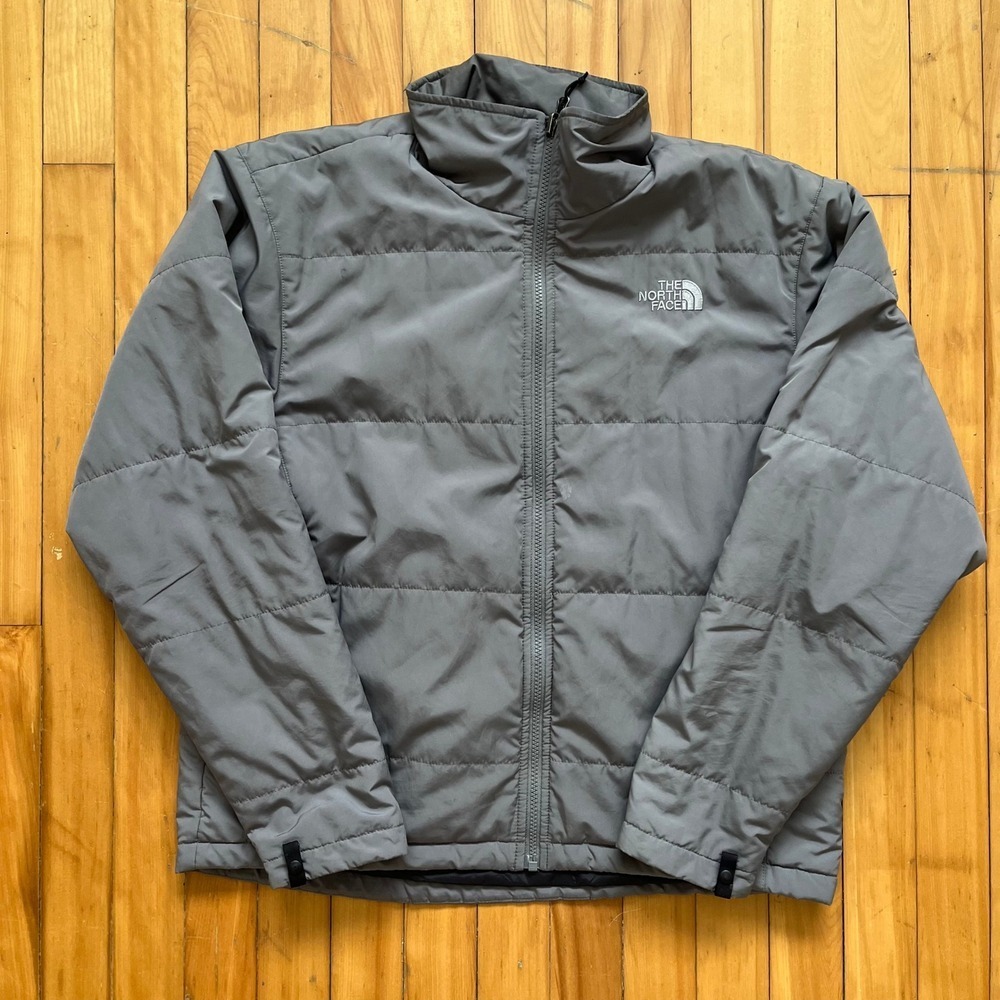 The North Face Mens M/L Grey Quilted Puffer Jacket Zip Mock Neck Regular Fit
